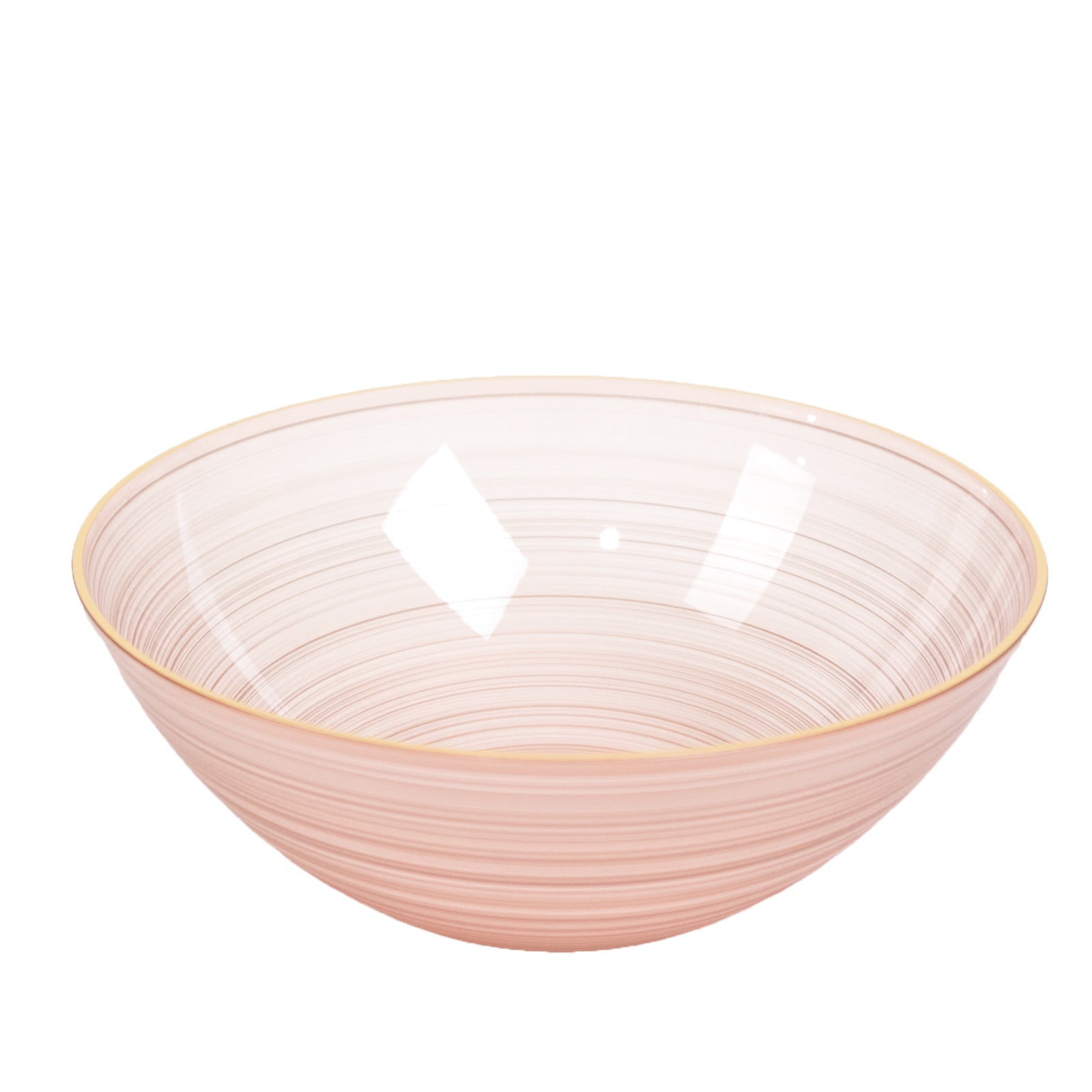 20-Pack 16oz Plastic Bowls – Transparent Dusty Rose with Gold Rim, Elegant Crystal-Like Swirl Disposable Bowls