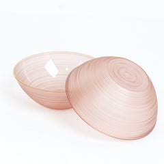 20-Pack 16oz Plastic Bowls – Transparent Dusty Rose with Gold Rim, Elegant Crystal-Like Swirl Disposable Bowls