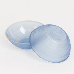 20-Pack 16oz Plastic Bowls – Transparent Dusty Blue with Gold Rim, Elegant Crystal-Like Swirl Disposable Bowls