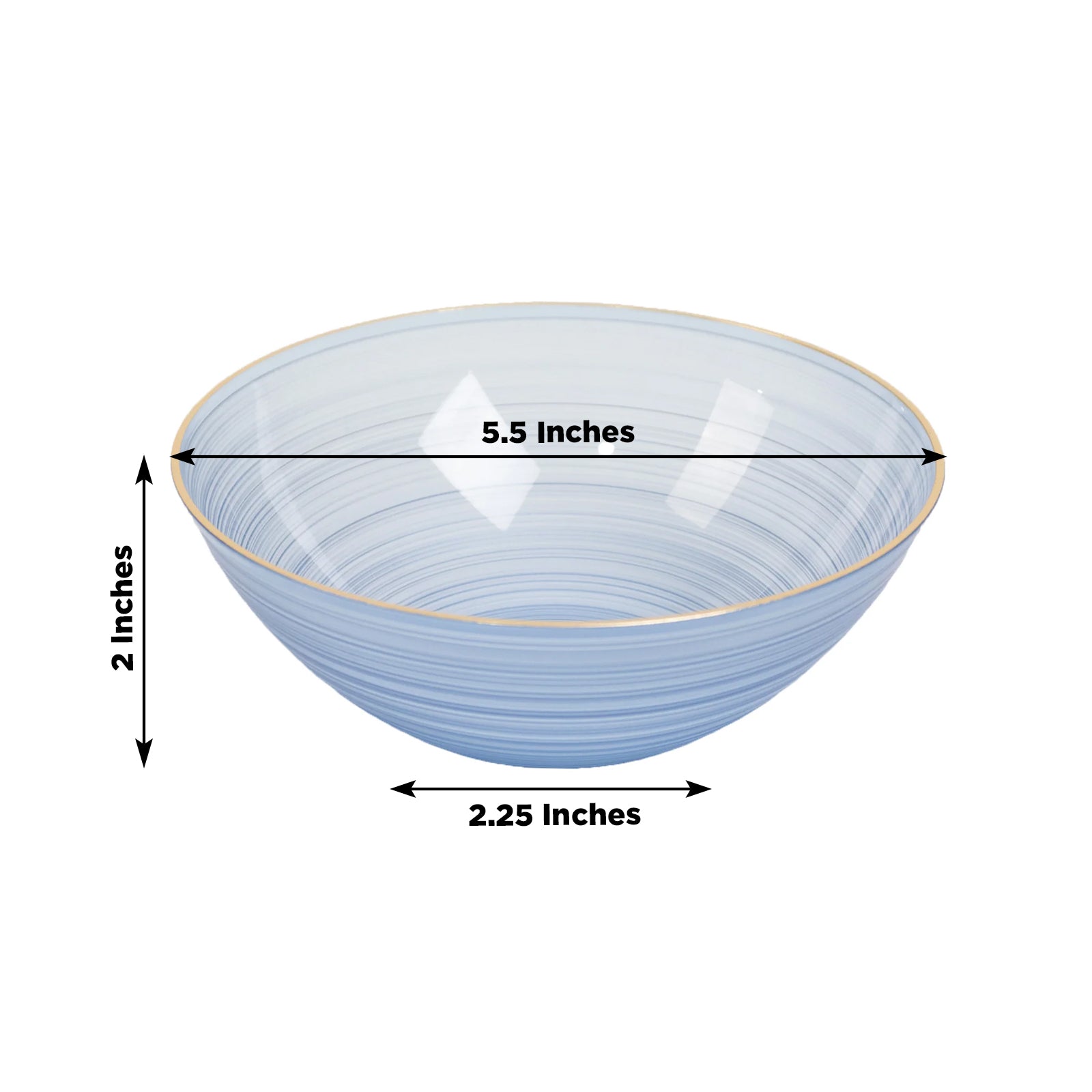 20-Pack 16oz Plastic Bowls – Transparent Dusty Blue with Gold Rim, Elegant Crystal-Like Swirl Disposable Bowls