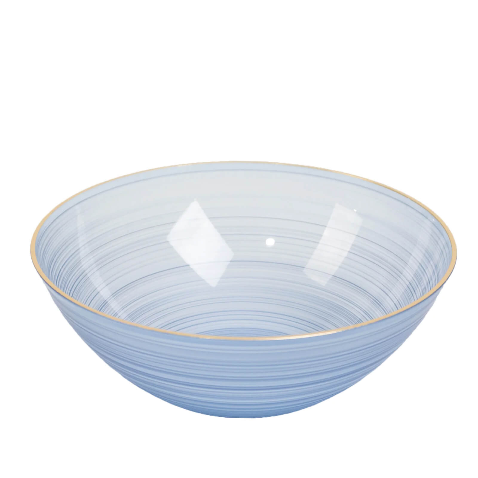 20-Pack 16oz Plastic Bowls – Transparent Dusty Blue with Gold Rim, Elegant Crystal-Like Swirl Disposable Bowls