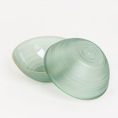 20-Pack 16oz Plastic Bowls – Transparent Dusty Sage Green with Gold Rim, Elegant Crystal-Like Swirl Disposable Bowls