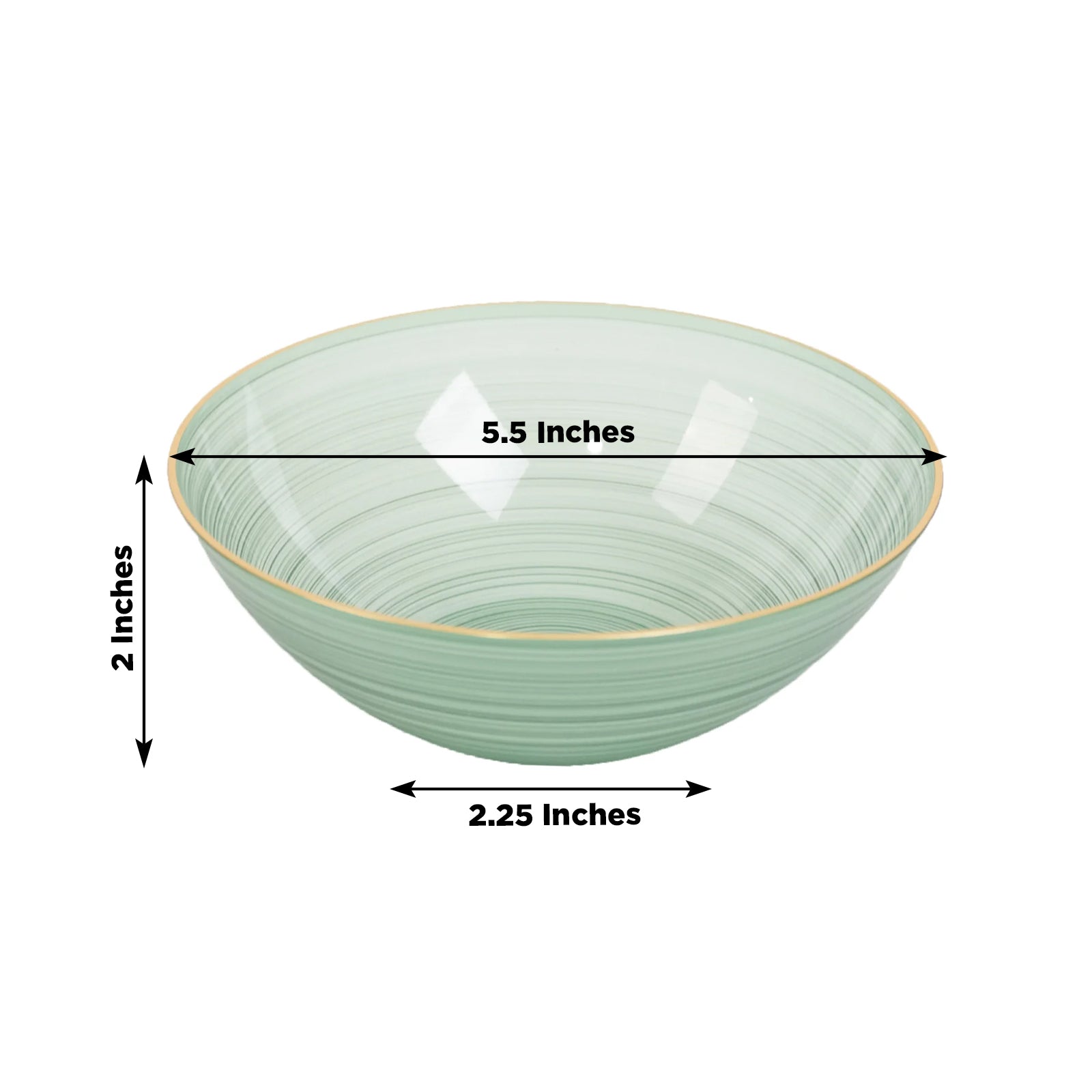 20-Pack 16oz Plastic Bowls – Transparent Dusty Sage Green with Gold Rim, Elegant Crystal-Like Swirl Disposable Bowls