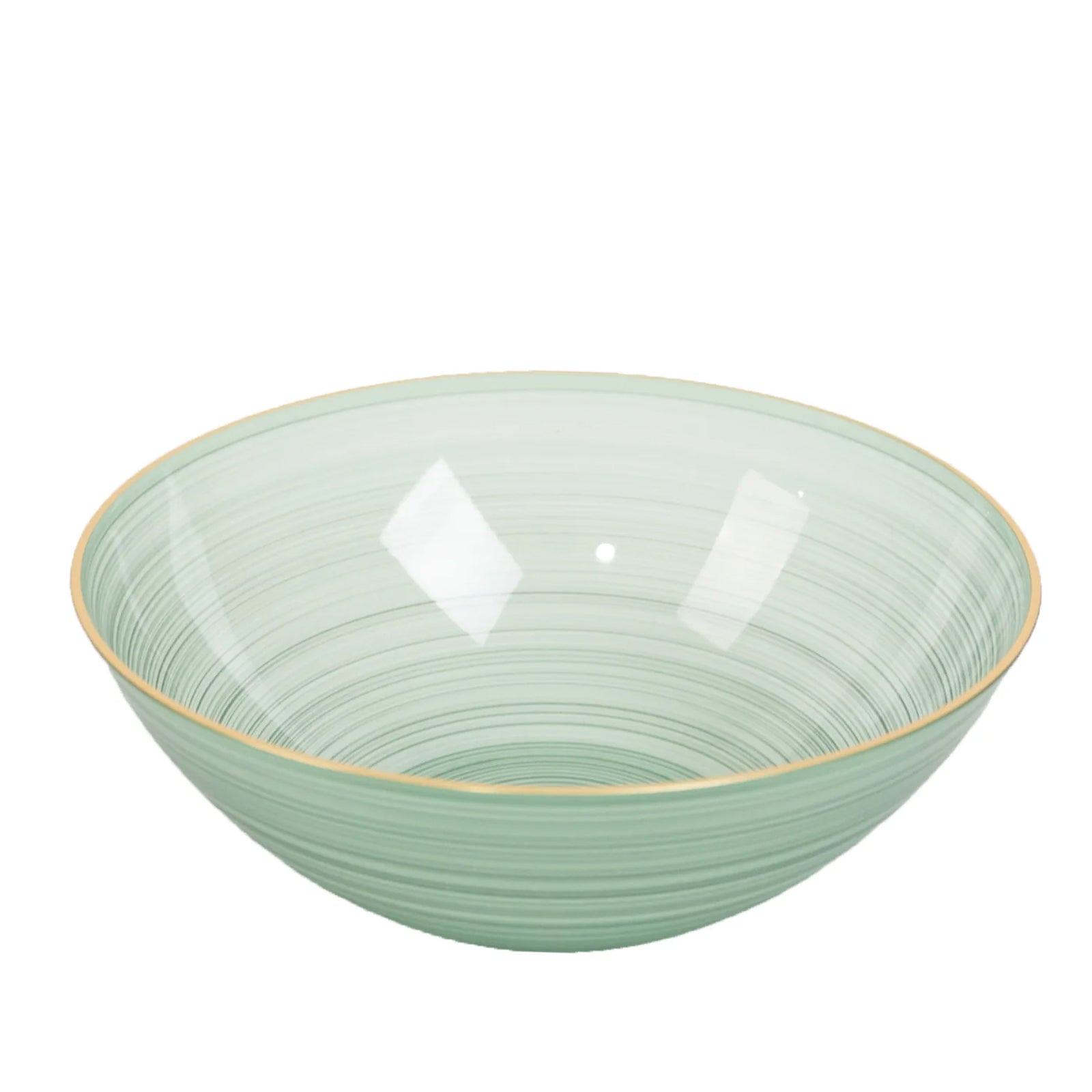 20-Pack 16oz Plastic Bowls – Transparent Dusty Sage Green with Gold Rim, Elegant Crystal-Like Swirl Disposable Bowls