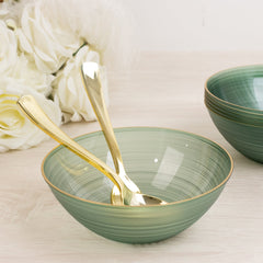 20-Pack 16oz Plastic Bowls – Transparent Dusty Sage Green with Gold Rim, Elegant Crystal-Like Swirl Disposable Bowls