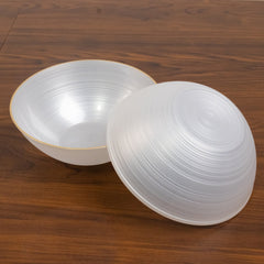 20-Pack 16oz Plastic Bowls – Transparent Pearl White with Gold Rim, Elegant Crystal-Like Swirl Disposable Bowls