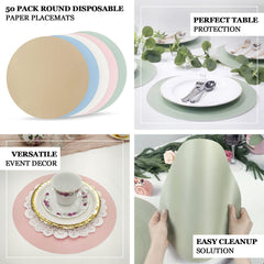 50 Pack 13" Round Disposable Paper Placemats – Sage Green Cardboard Dining Table Mats, 120 GSM