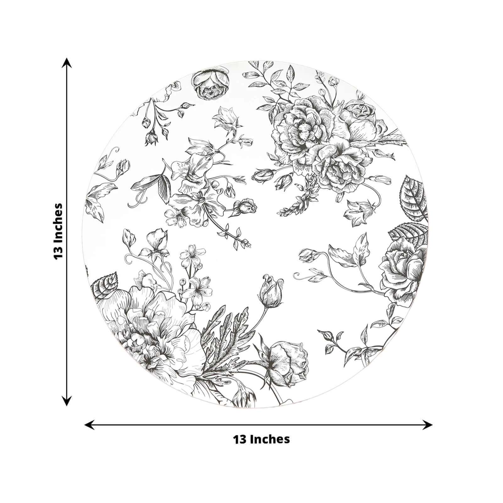 10-Pack Disposable Table Placemats in French Toile Print 13" in Matte White/Black - Chic Floral Cardboard Placemats for Stylish Table Setting