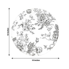 10-Pack Disposable Table Placemats in French Toile Print 13" in Matte White/Black - Chic Floral Cardboard Placemats for Stylish Table Setting