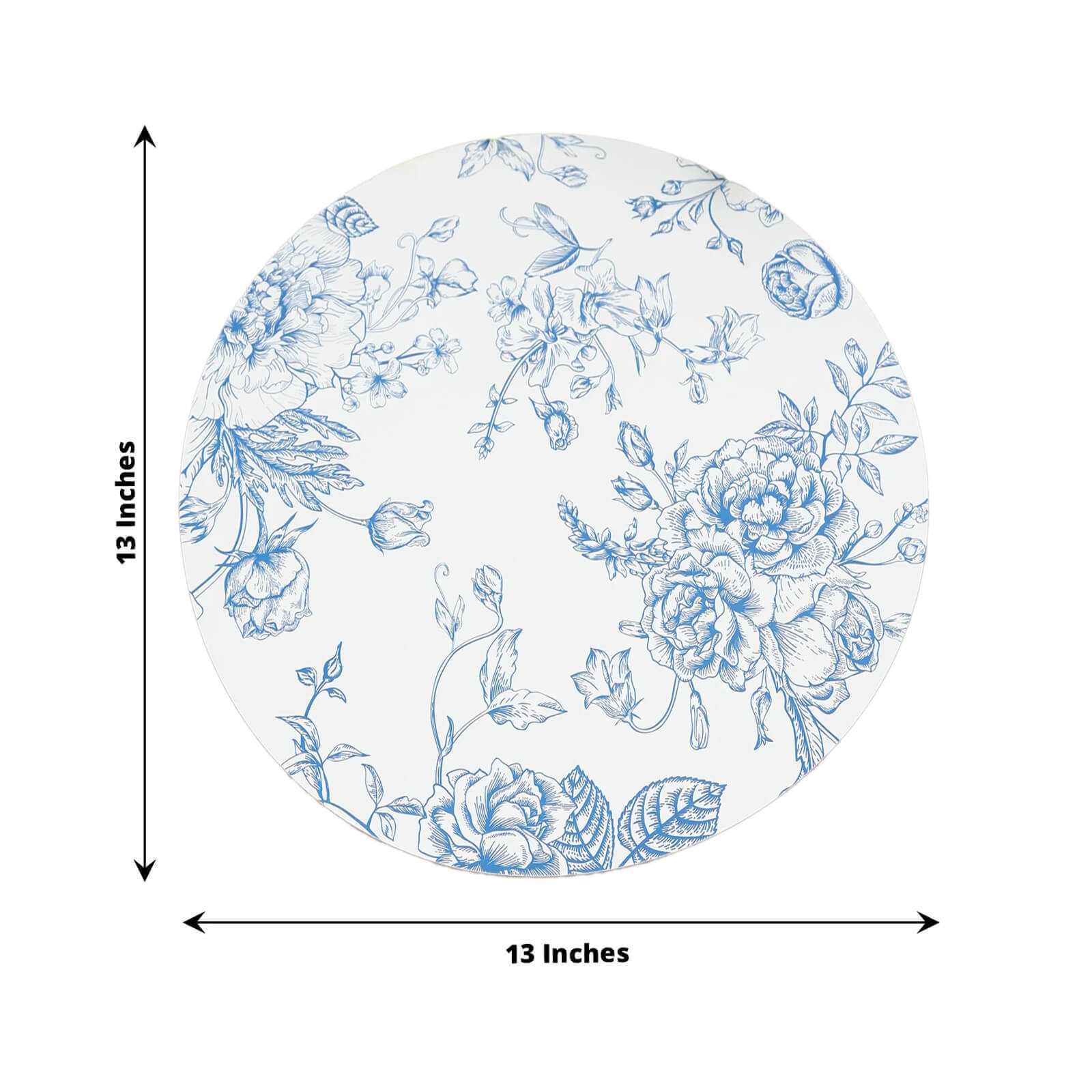 10-Pack Disposable Table Placemats in French Toile Print 13" in Matte White/Blue - Chic Floral Cardboard Placemats for Stylish Table Setting