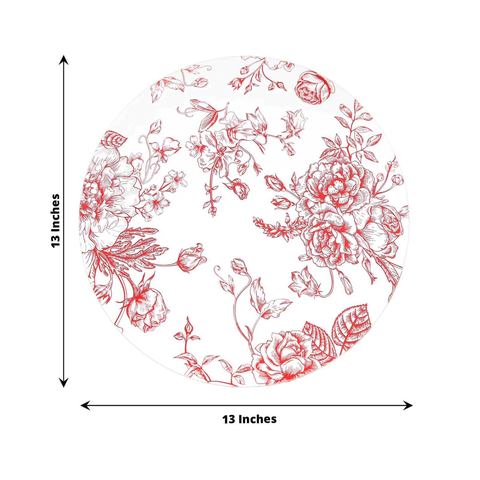 10-Pack Disposable Table Placemats in French Toile Print 13" in Matte White/Red - Chic Floral Cardboard Placemats for Stylish Table Setting