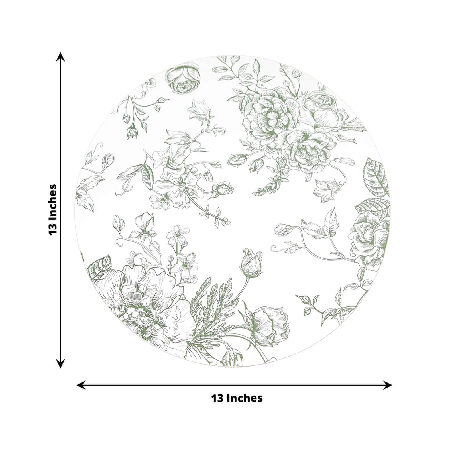10-Pack Disposable Table Placemats in French Toile Print 13" in Matte White/Sage Green - Chic Floral Cardboard Placemats for Stylish Table Setting