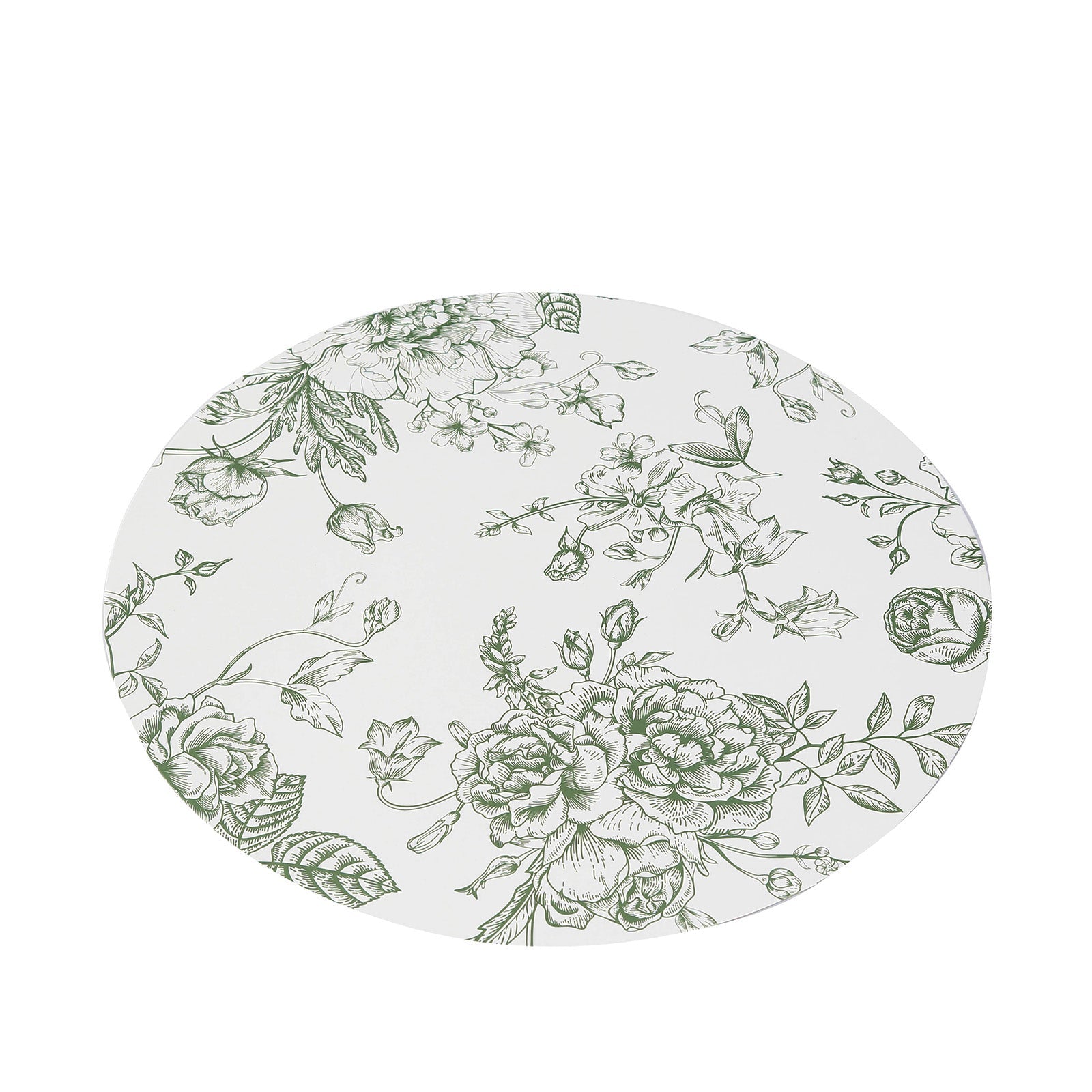 10-Pack Disposable Table Placemats in French Toile Print 13" in Matte White/Sage Green - Chic Floral Cardboard Placemats for Stylish Table Setting