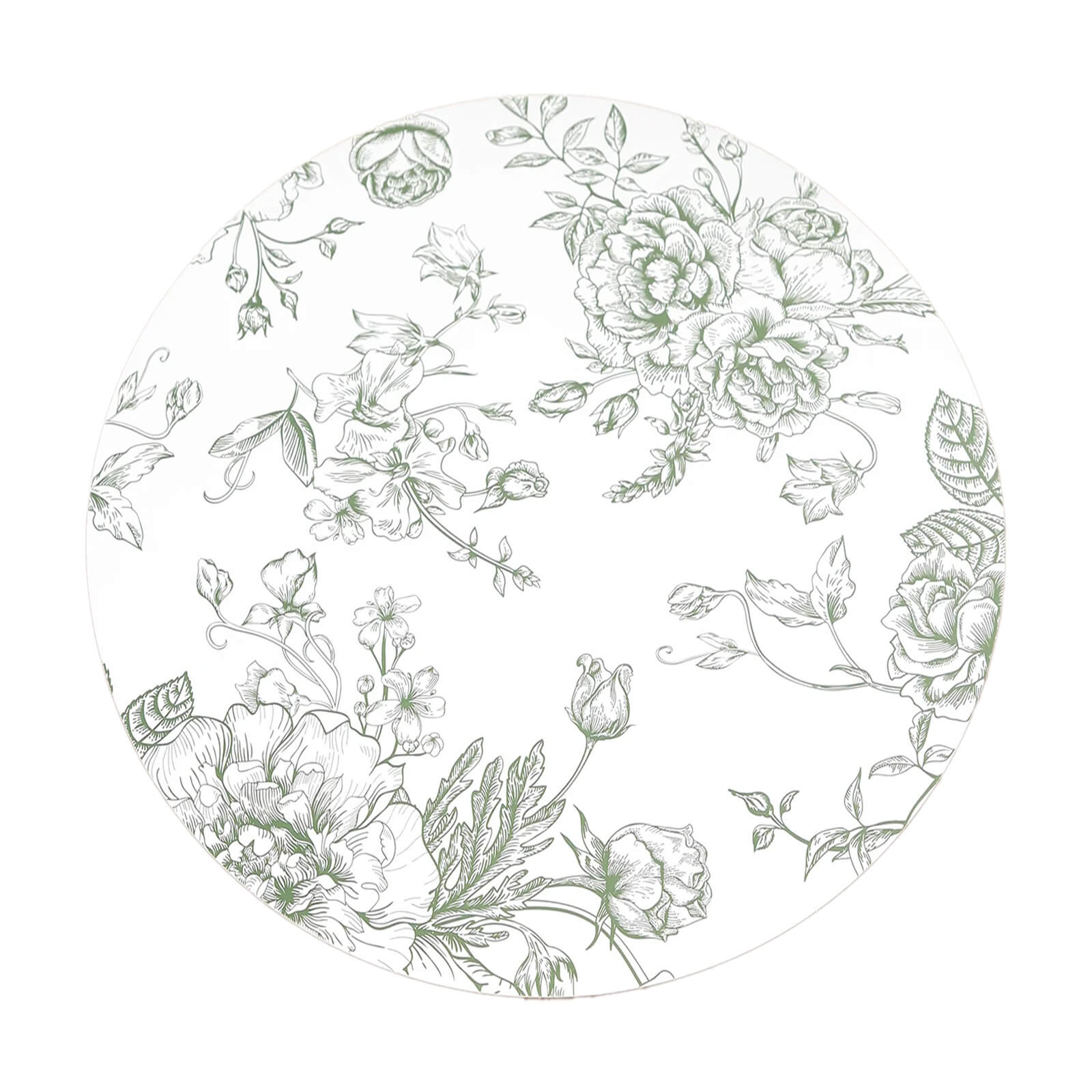 10-Pack Disposable Table Placemats in French Toile Print 13" in Matte White/Sage Green - Chic Floral Cardboard Placemats for Stylish Table Setting