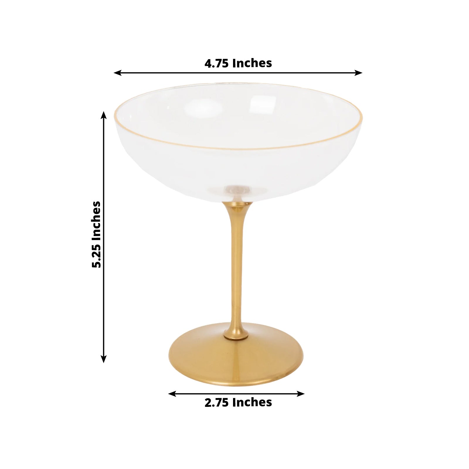 24-Pack Plastic Cocktail Glasses – 9oz Clear Premium Disposable Coupe Champagne Cups with Gold Detachable Stem & Base – Party & Event Drinkware
