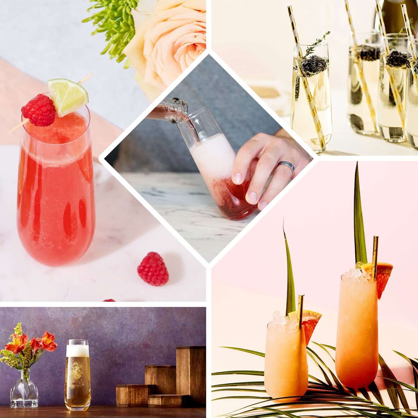 12 Pack Plastic Champagne Glasses in Transparent Blush, Reusable Lightweight Champagne Flutes 9oz