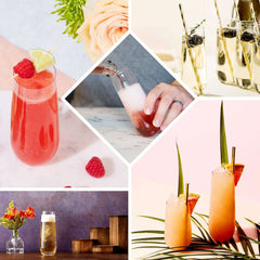 12 Pack Plastic Champagne Glasses in Transparent Blush, Reusable Lightweight Champagne Flutes 9oz