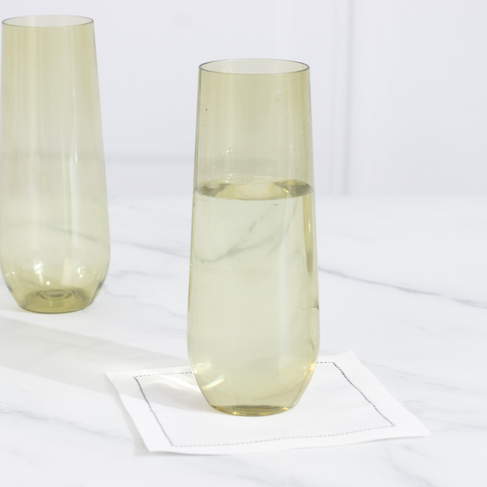 12 Pack Plastic Champagne Glasses in Transparent Dusty Sage Green, Reusable Lightweight Champagne Flutes 9oz