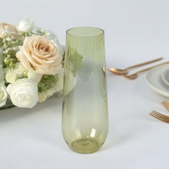 12 Pack Plastic Champagne Glasses in Transparent Dusty Sage Green, Reusable Lightweight Champagne Flutes 9oz
