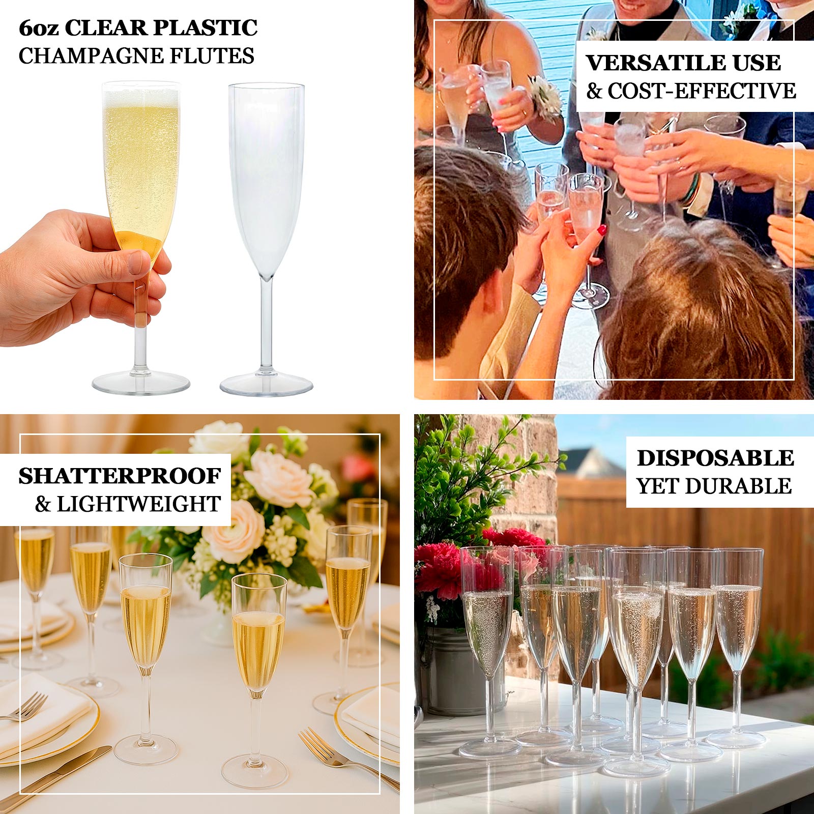 Shatterproof Champagne Flutes – 12 Reusable 6oz Clear Plastic Toasting Glasses for Celebrations & Special Occasions