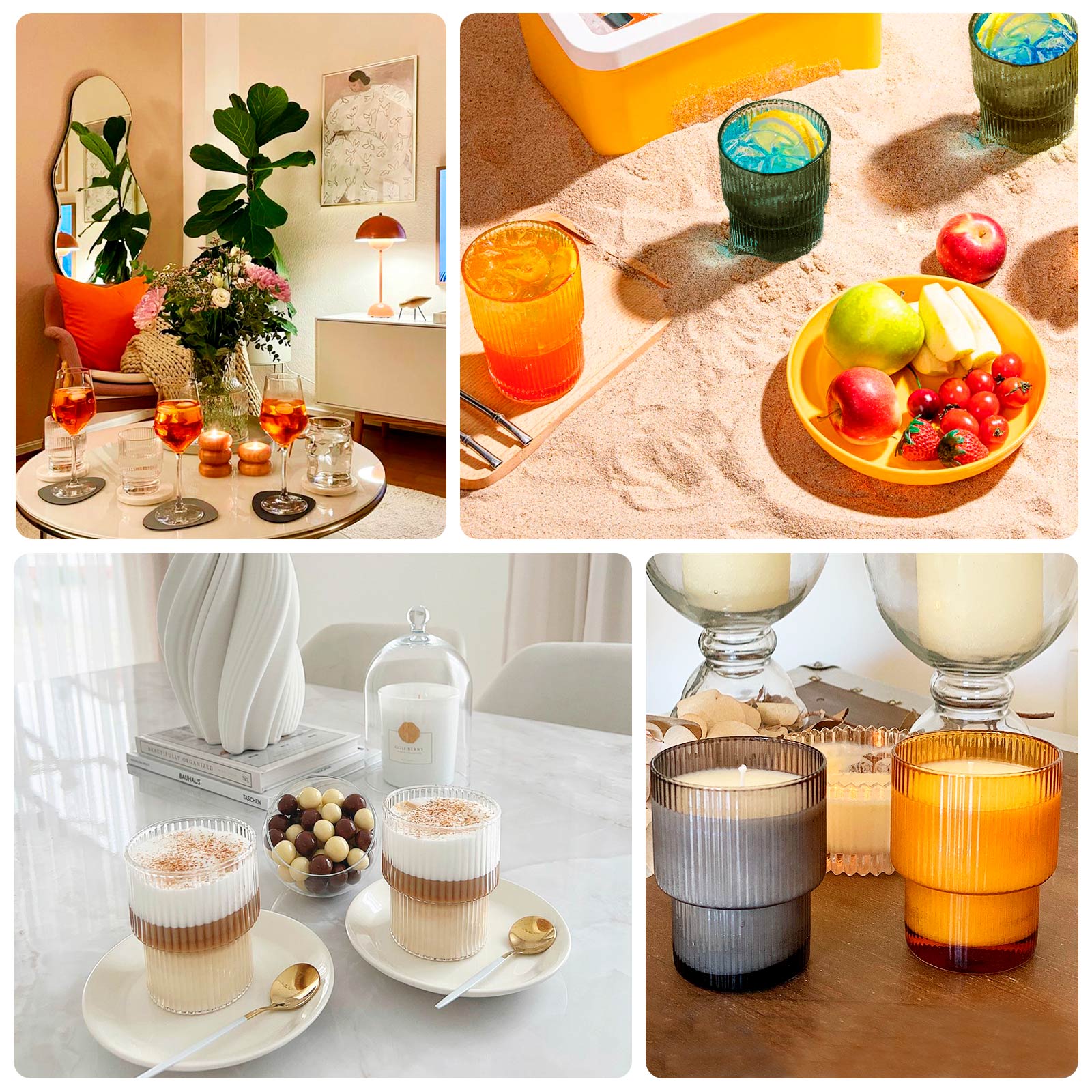 12-Pack Plastic Short Drinking Glasses Hunter Emerald Green Ribbed Pattern Stackable - Reusable Tumblers 7oz