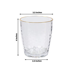 12-Pack Plastic Tumblers Reusable Hammered Cups 14oz – Clear with Gold Rim – Shatterproof Cocktail Drinkware