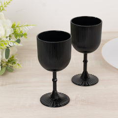 12-Pack Plastic Goblets Black Vintage Ribbed Pattern - Reusable Shatterproof Glassware 9oz