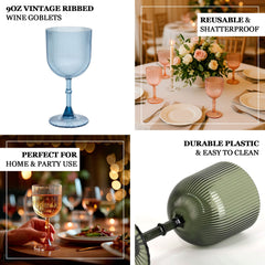 12-Pack Plastic Goblets Amber Gold Vintage Ribbed Pattern - Reusable Shatterproof Glassware 9oz