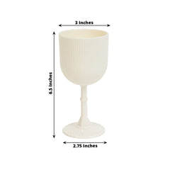 12-Pack Plastic Goblets White Vintage Ribbed Pattern - Reusable Shatterproof Glassware 9oz