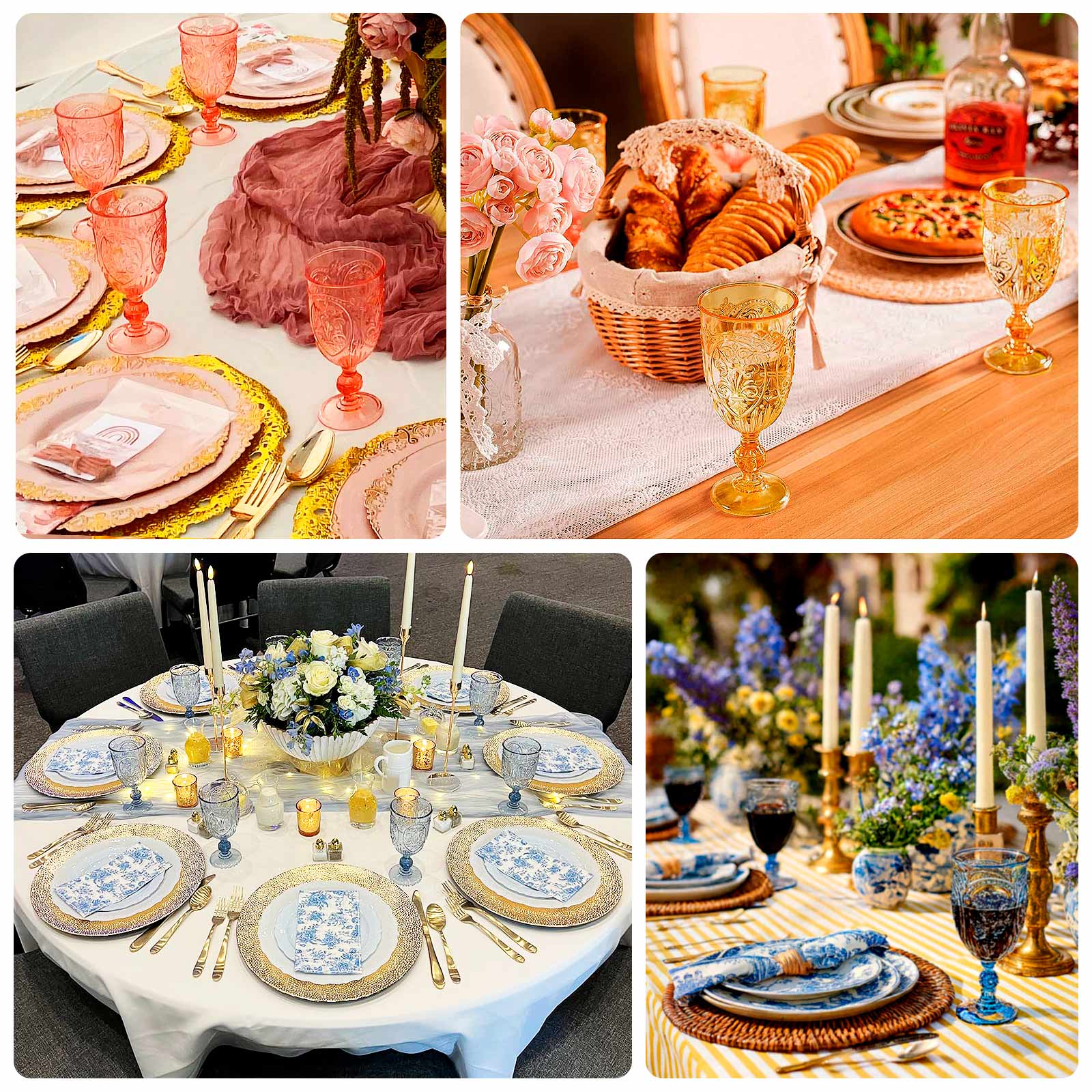 24-Pack Plastic Wine Glasses 10oz – Transparent Blush Vintage Goblets with Retro Embossed Design, Elegant Drinkware - 7" Tall