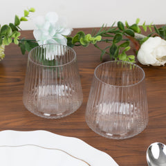 12-Pack Clear Plastic Stemless Wine Glasses – 12oz Ribbed Design, Reusable Shatterproof Cocktail Tumblers