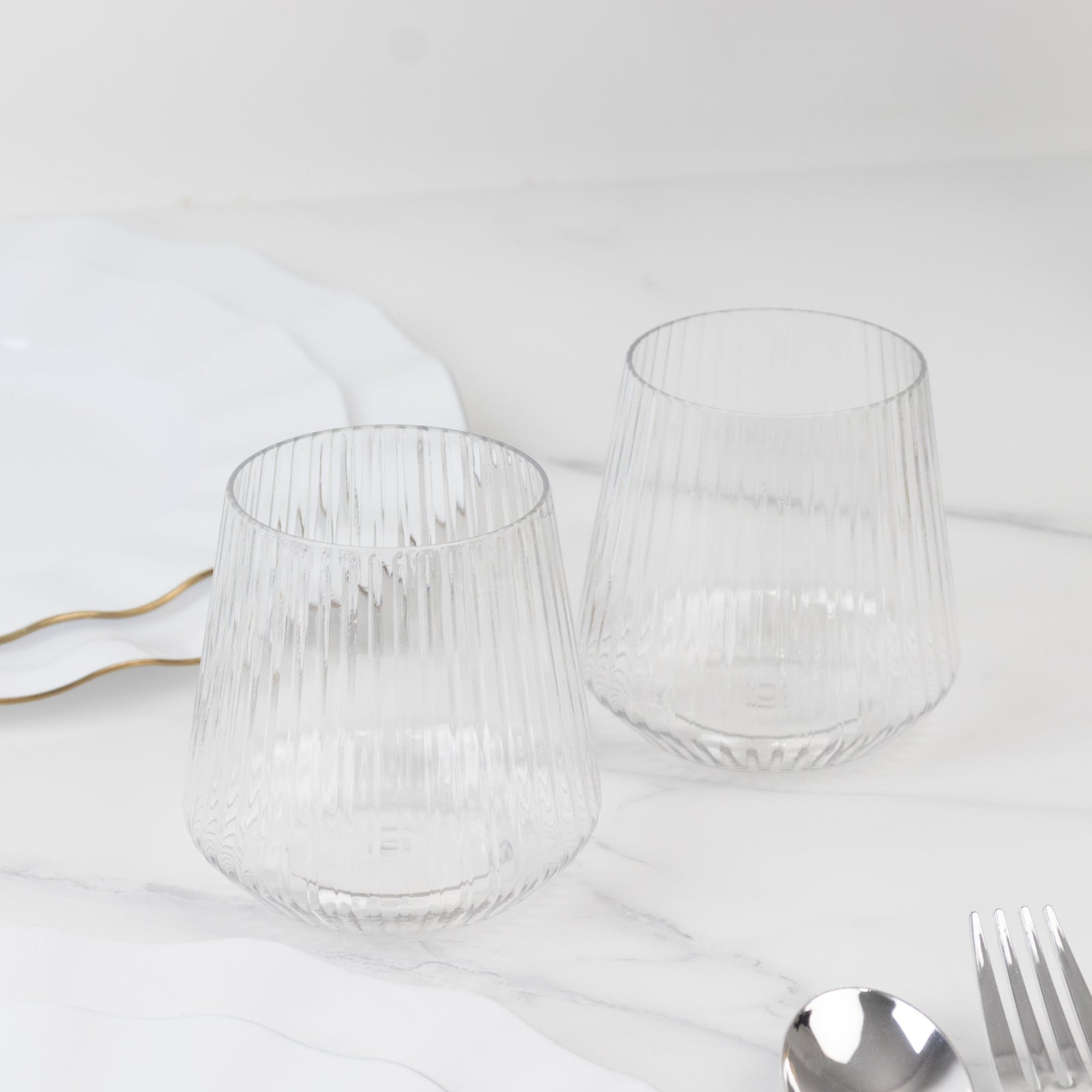 12-Pack Clear Plastic Stemless Wine Glasses – 12oz Ribbed Design, Reusable Shatterproof Cocktail Tumblers