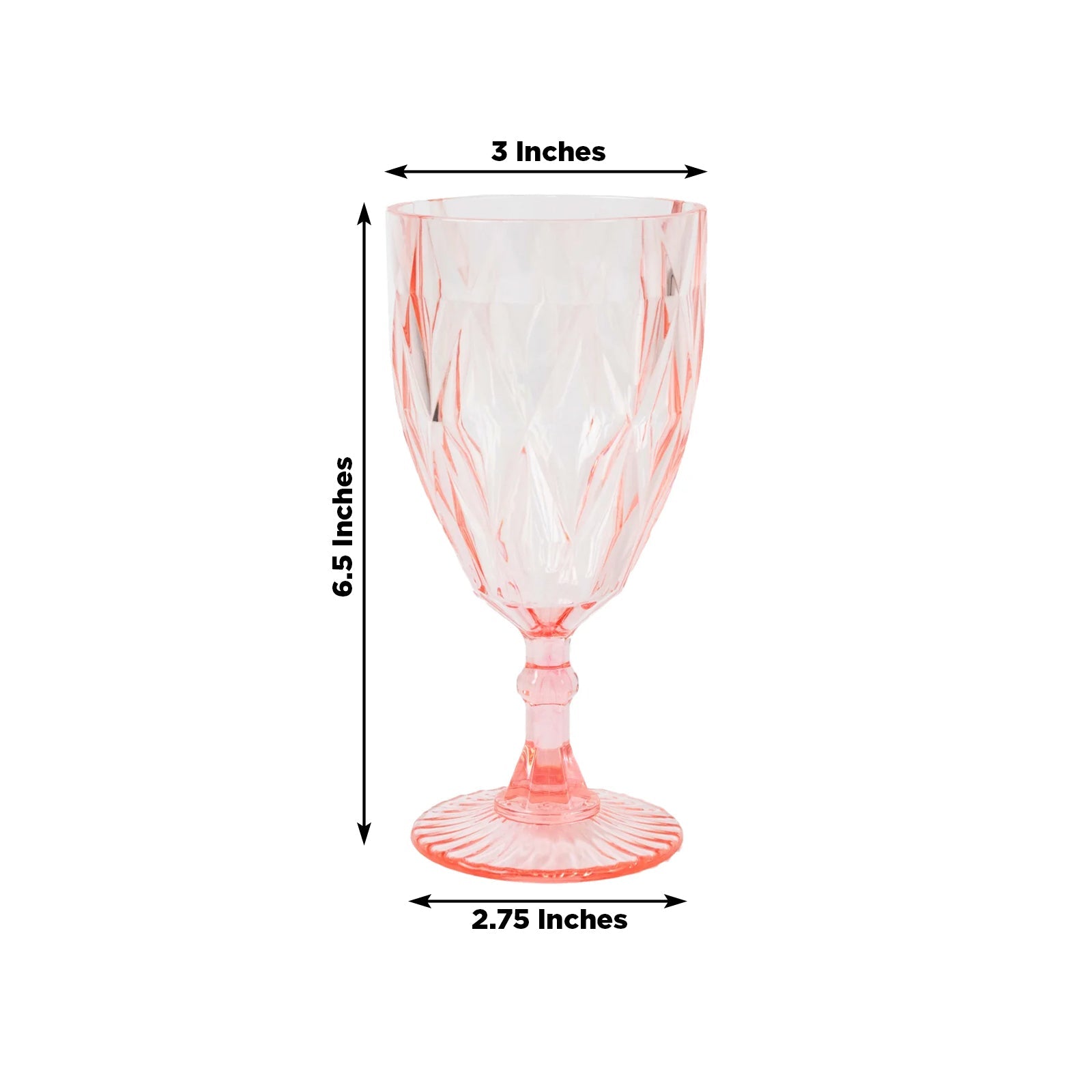 12 Pack Vintage Diamond Cut Plastic Goblets – Blush 11oz Reusable Wine & Beverage Glasses