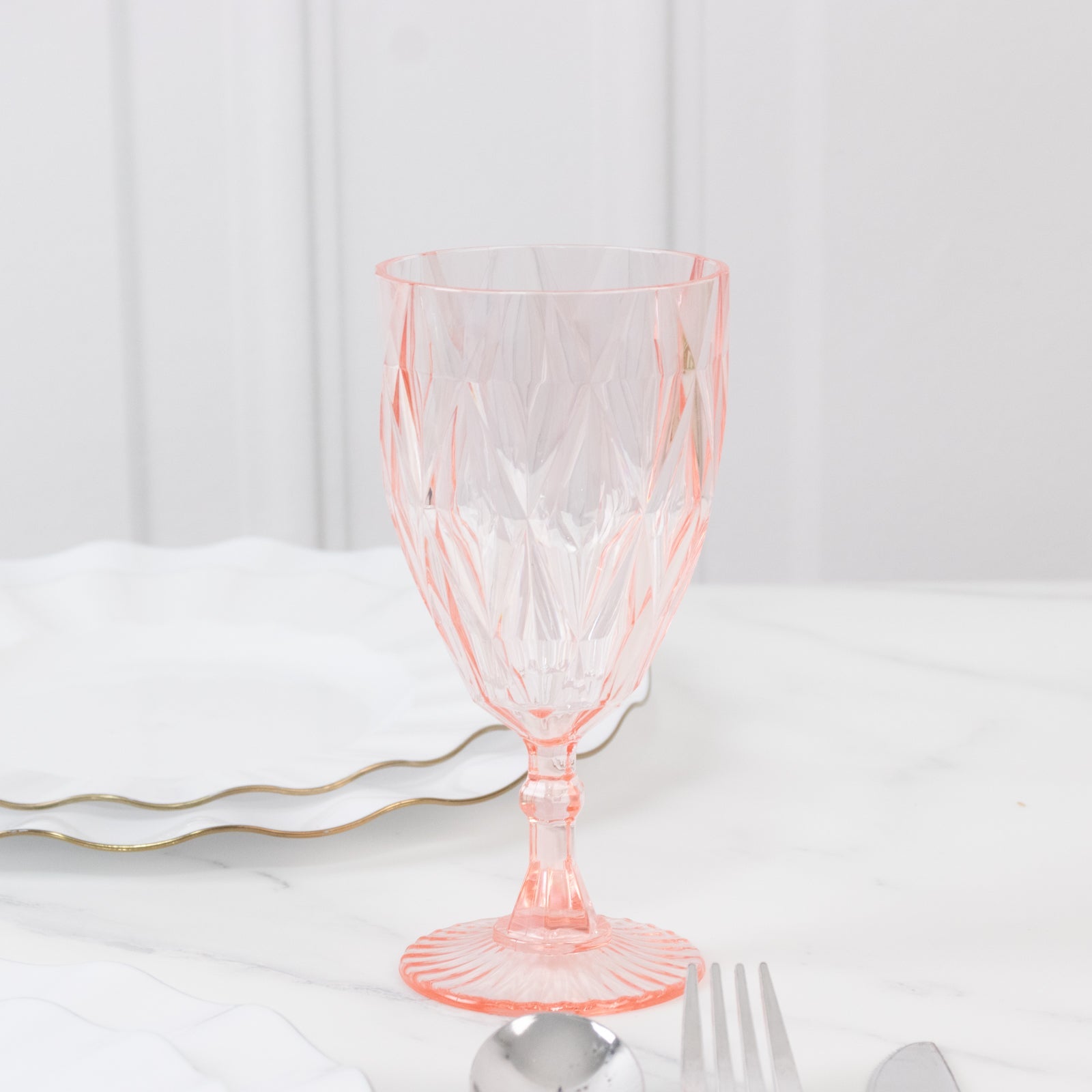 12 Pack Vintage Diamond Cut Plastic Goblets – Blush 11oz Reusable Wine & Beverage Glasses