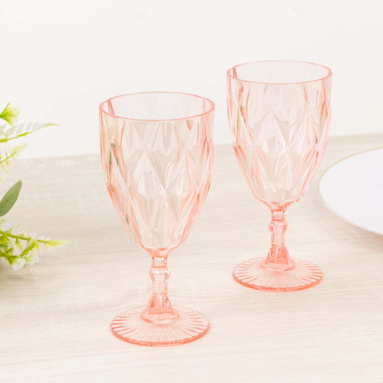 12 Pack Vintage Diamond Cut Plastic Goblets – Blush 11oz Reusable Wine & Beverage Glasses