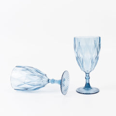 12 Pack Vintage Diamond Cut Plastic Goblets – Dusty Blue 11oz Reusable Wine & Beverage Glasses