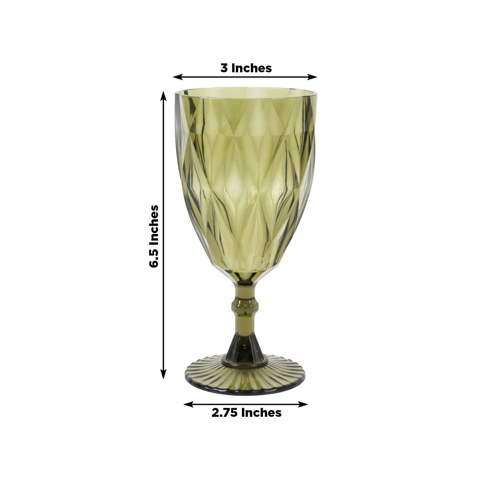 12 Pack Vintage Diamond Cut Plastic Goblets – Dusty Sage Green 11oz Reusable Wine & Beverage Glasses