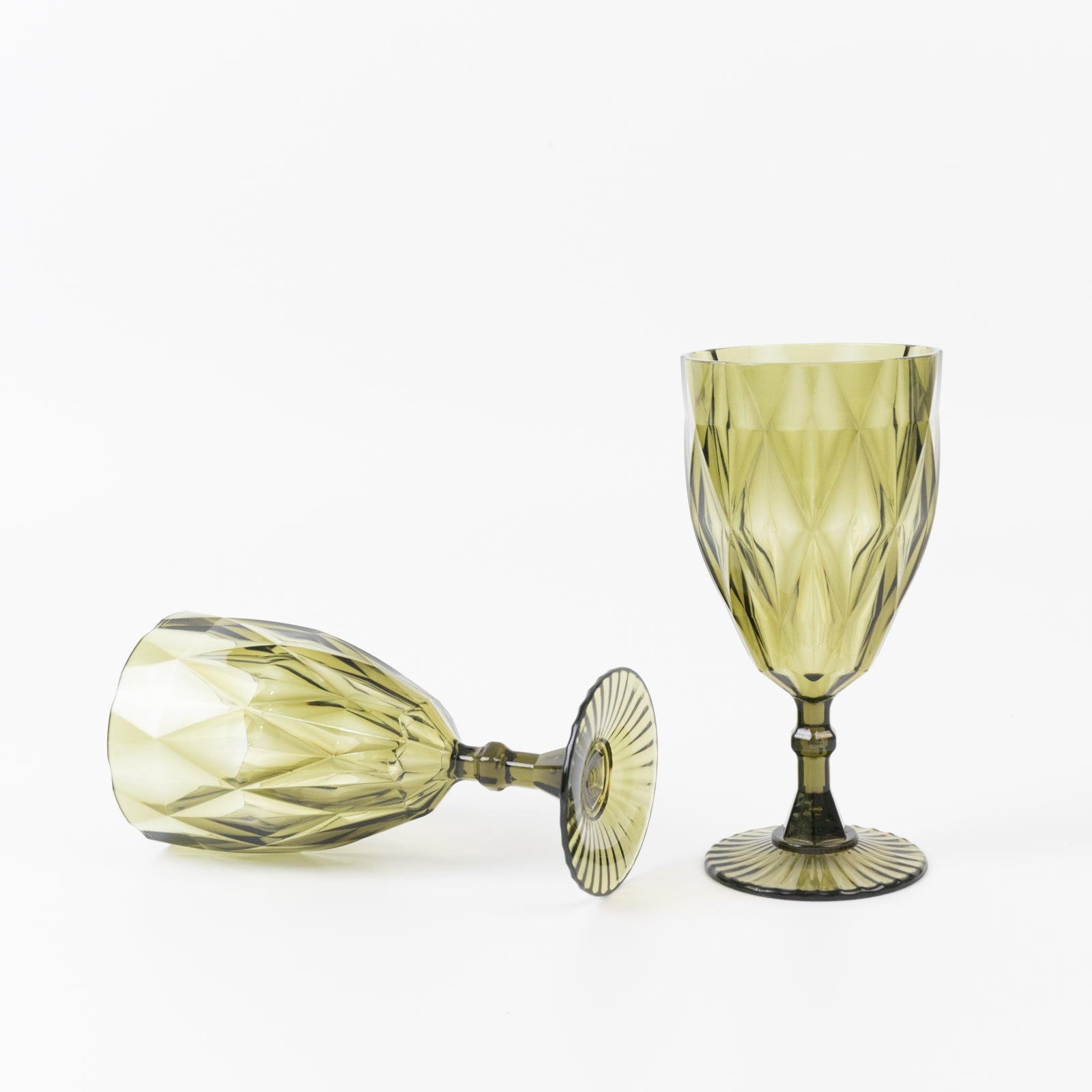 12 Pack Vintage Diamond Cut Plastic Goblets – Dusty Sage Green 11oz Reusable Wine & Beverage Glasses