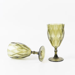 12 Pack Vintage Diamond Cut Plastic Goblets – Dusty Sage Green 11oz Reusable Wine & Beverage Glasses