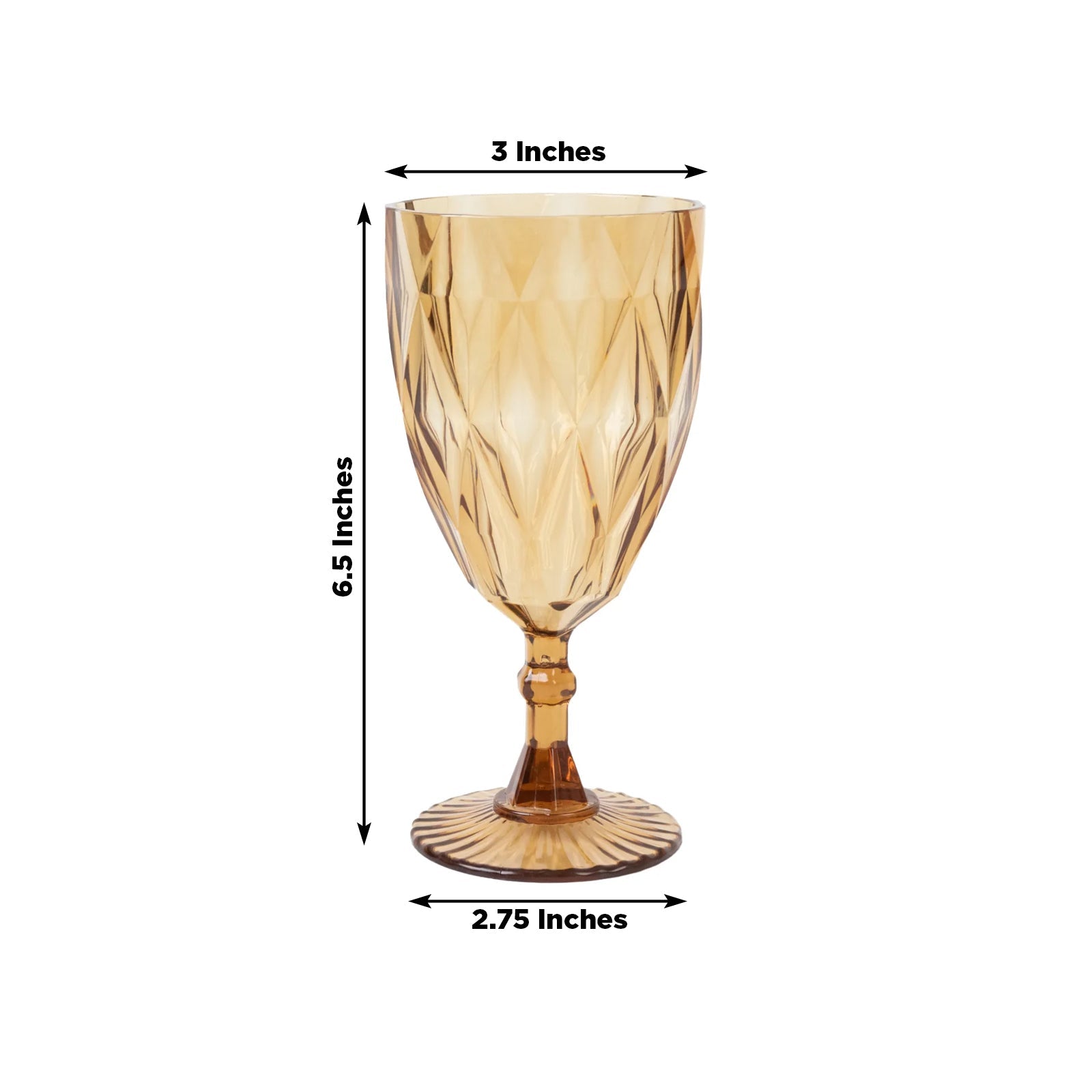12 Pack Vintage Diamond Cut Plastic Goblets – Amber Gold 11oz Reusable Wine & Beverage Glasses