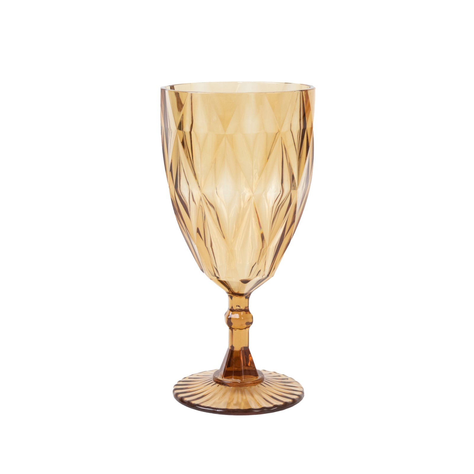 12 Pack Vintage Diamond Cut Plastic Goblets – Amber Gold 11oz Reusable Wine & Beverage Glasses