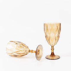 12 Pack Vintage Diamond Cut Plastic Goblets – Amber Gold 11oz Reusable Wine & Beverage Glasses