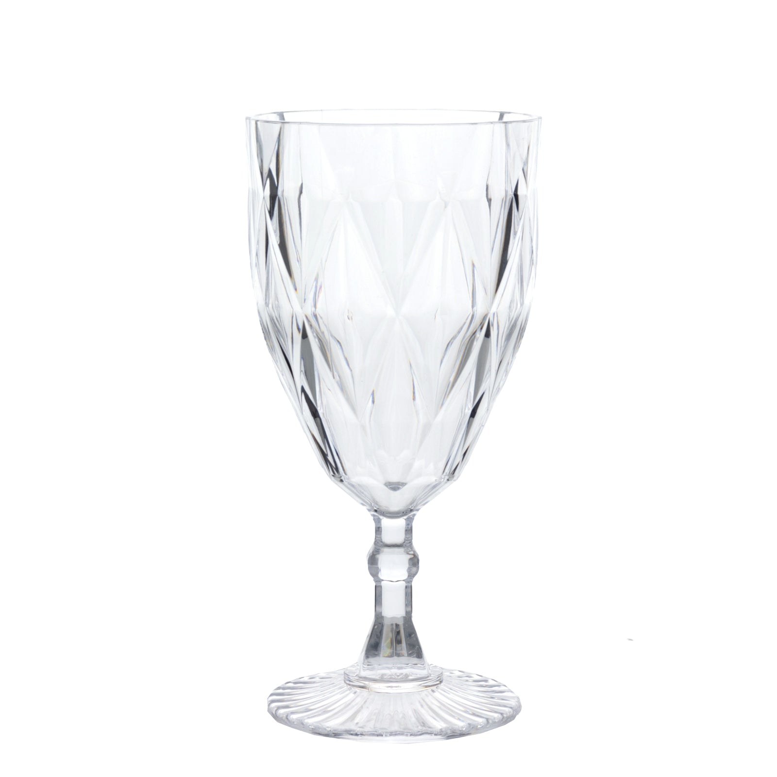 12 Pack Vintage Diamond Cut Plastic Goblets – Clear 11oz Reusable Wine & Beverage Glasses