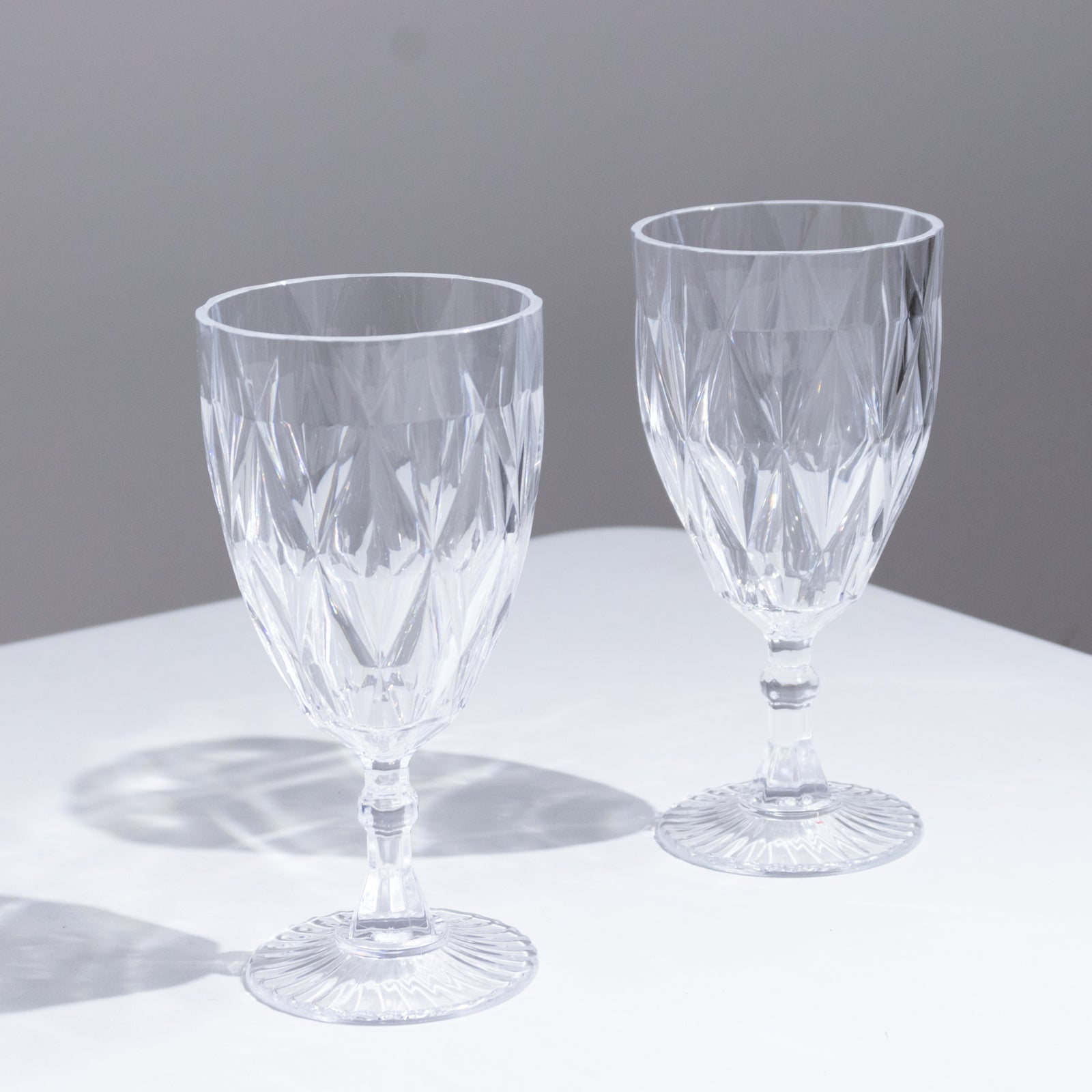 12 Pack Vintage Diamond Cut Plastic Goblets – Clear 11oz Reusable Wine & Beverage Glasses
