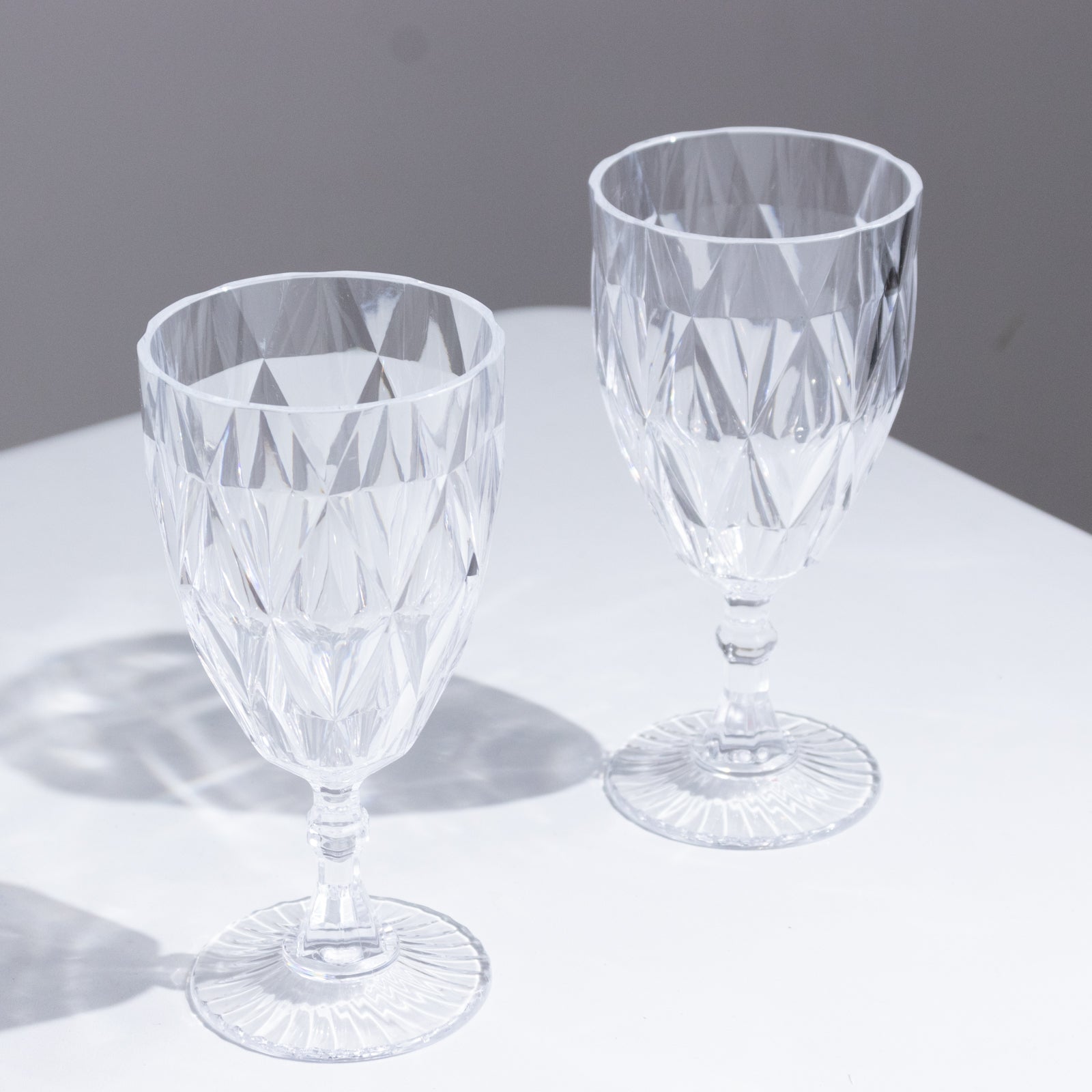 12 Pack Vintage Diamond Cut Plastic Goblets – Clear 11oz Reusable Wine & Beverage Glasses