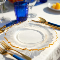 20 Pack 10" Plastic Dinner Plates – Clear Reef Design with Gold Rim, Elegant Disposable Party Tableware