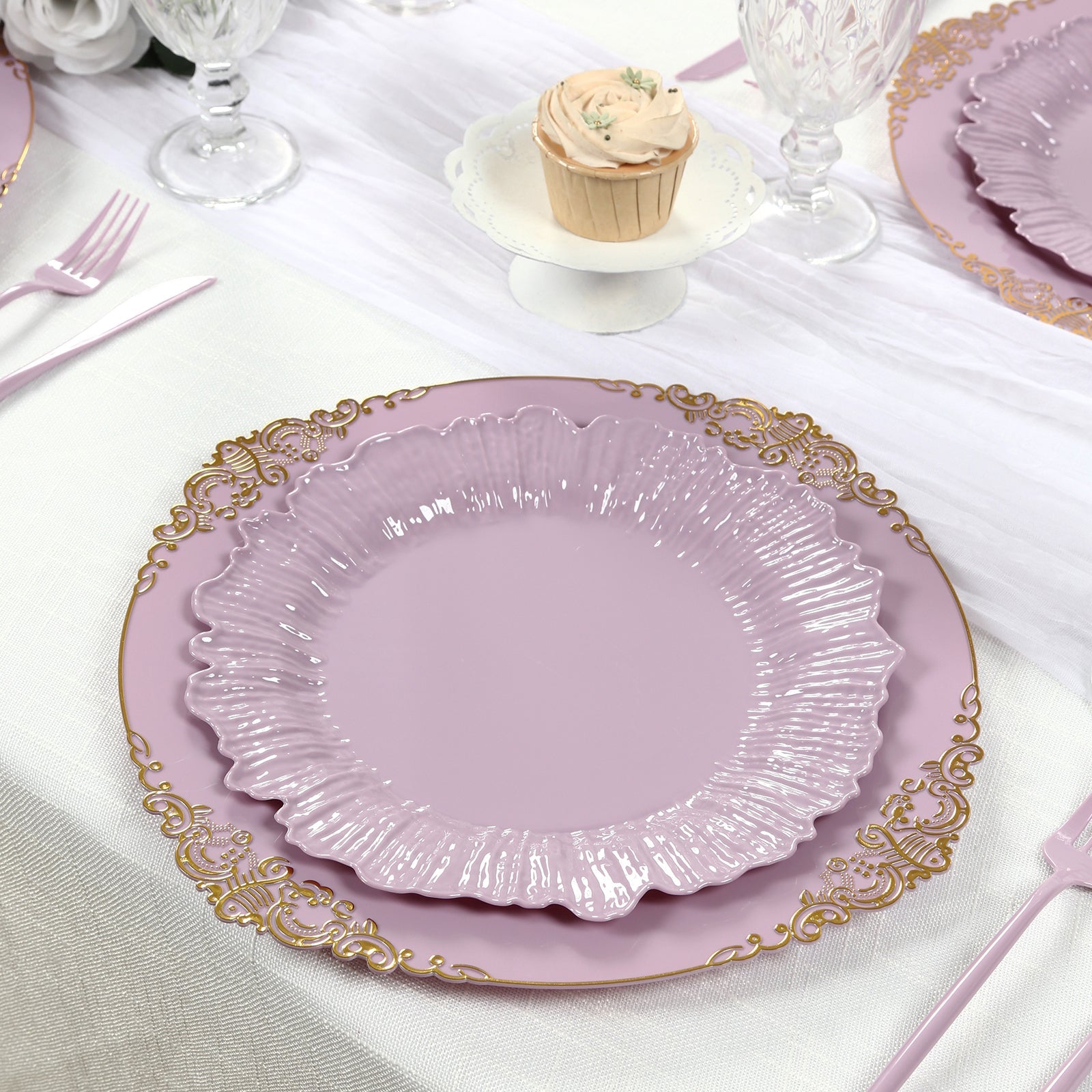 20-Pack 10" Plastic Dinner Plates – Lavender Lilac Reef Design Party Plates – Elegant Disposable Tableware