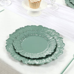 20-Pack 7" Plastic Dessert Plates – Dusty Sage Green Reef Design Appetizer Salad Party Plates – Elegant Disposable Tableware