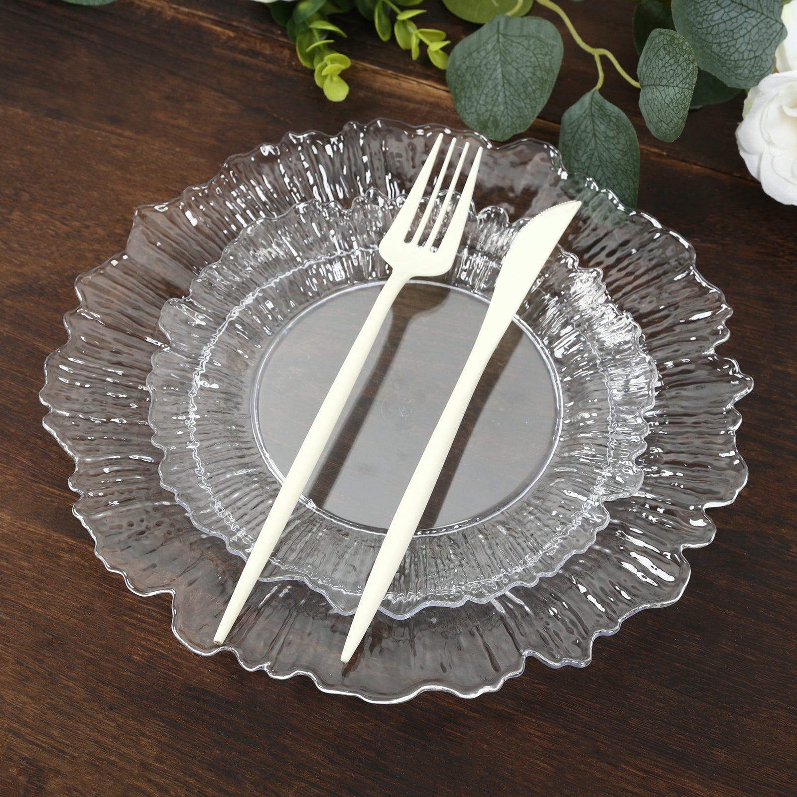 20-Pack 7" Plastic Dessert Plates – Clear Reef Design Appetizer Salad Party Plates – Elegant Disposable Tableware