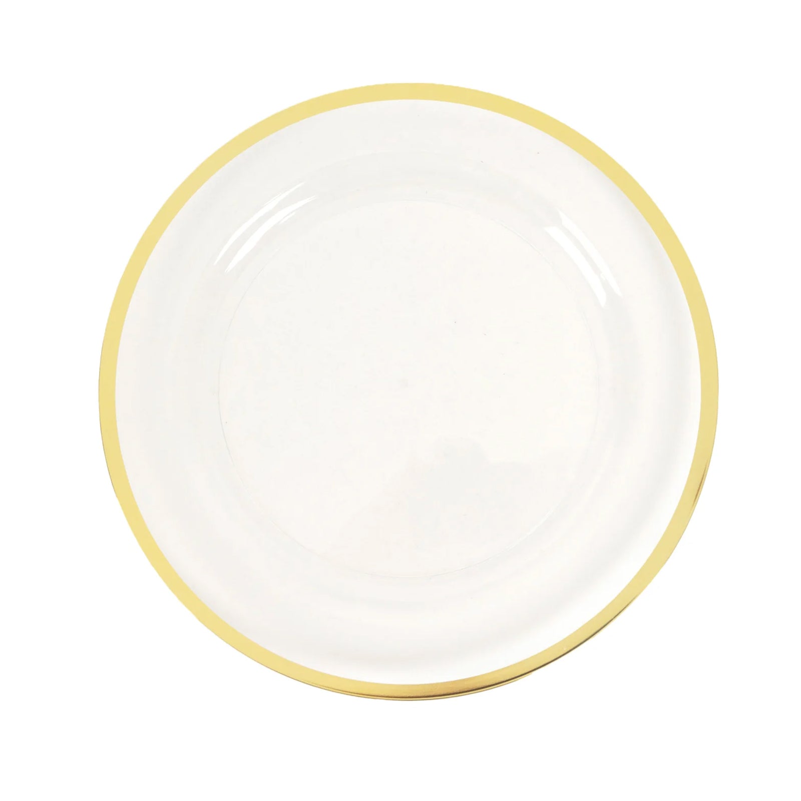 10-Pack Plastic 10" Round Dinner Plates in Clear with Gold Rim - Disposable Party Plates for Classy Banquets & Special Occasions
